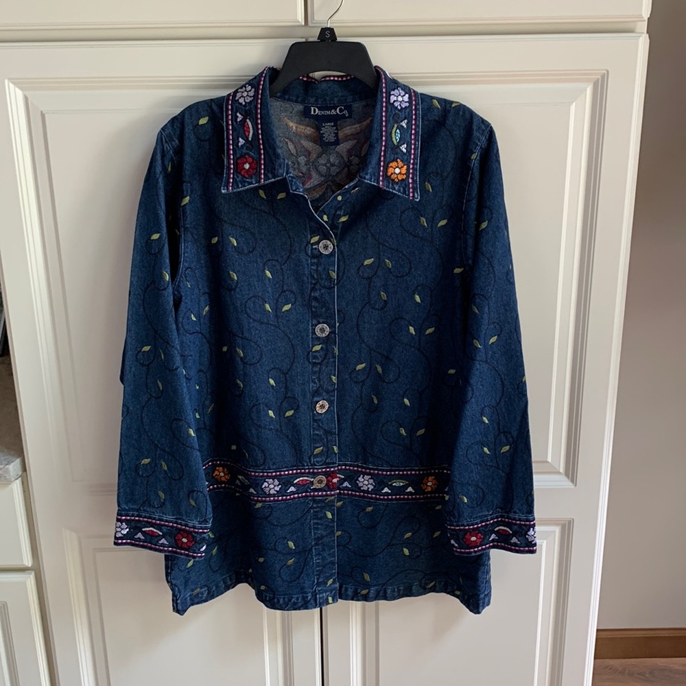 Denim & Co Embroidered Denim Jacket NWOT